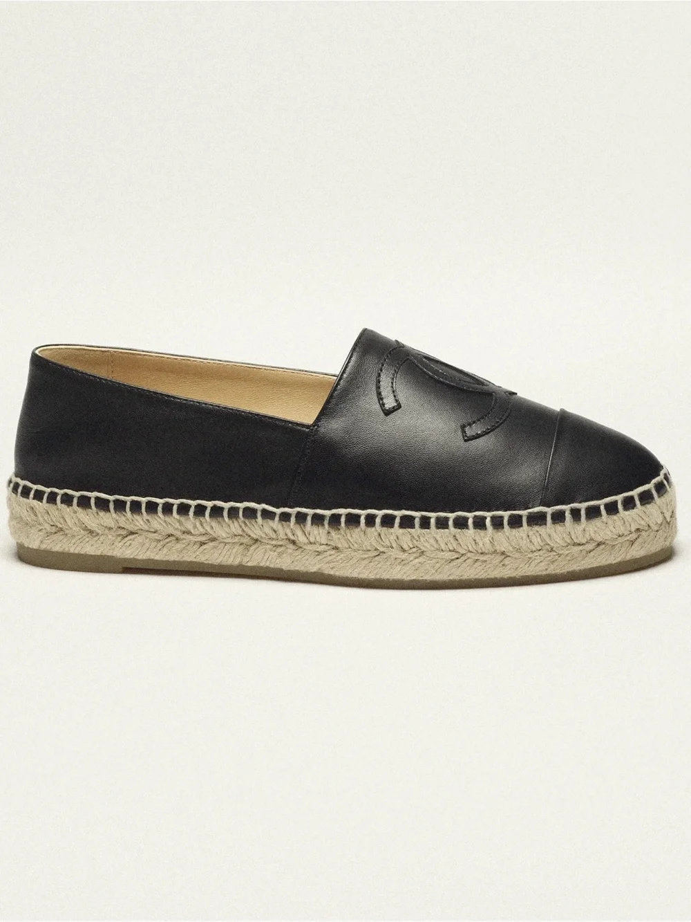 Chanel Black Leather Espadrilles